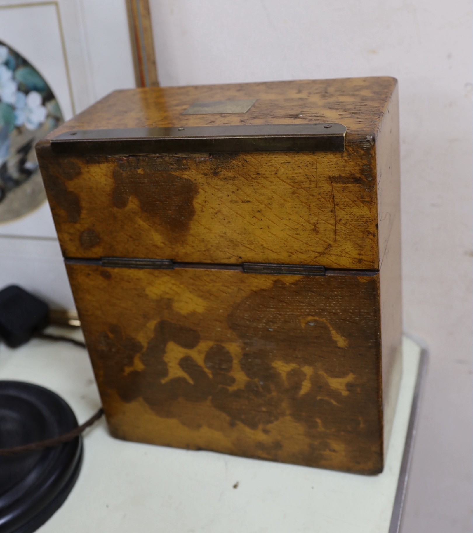 A Victorian four bottle decanter box with brass mounts, a similar 2 bottle box and two other boxes